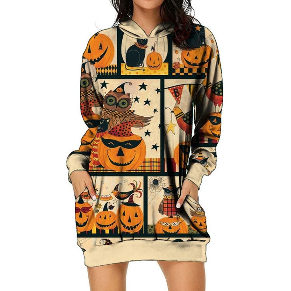 Halloween Skull Pocket Hoodie Met Lange Mouwen En Capuchon