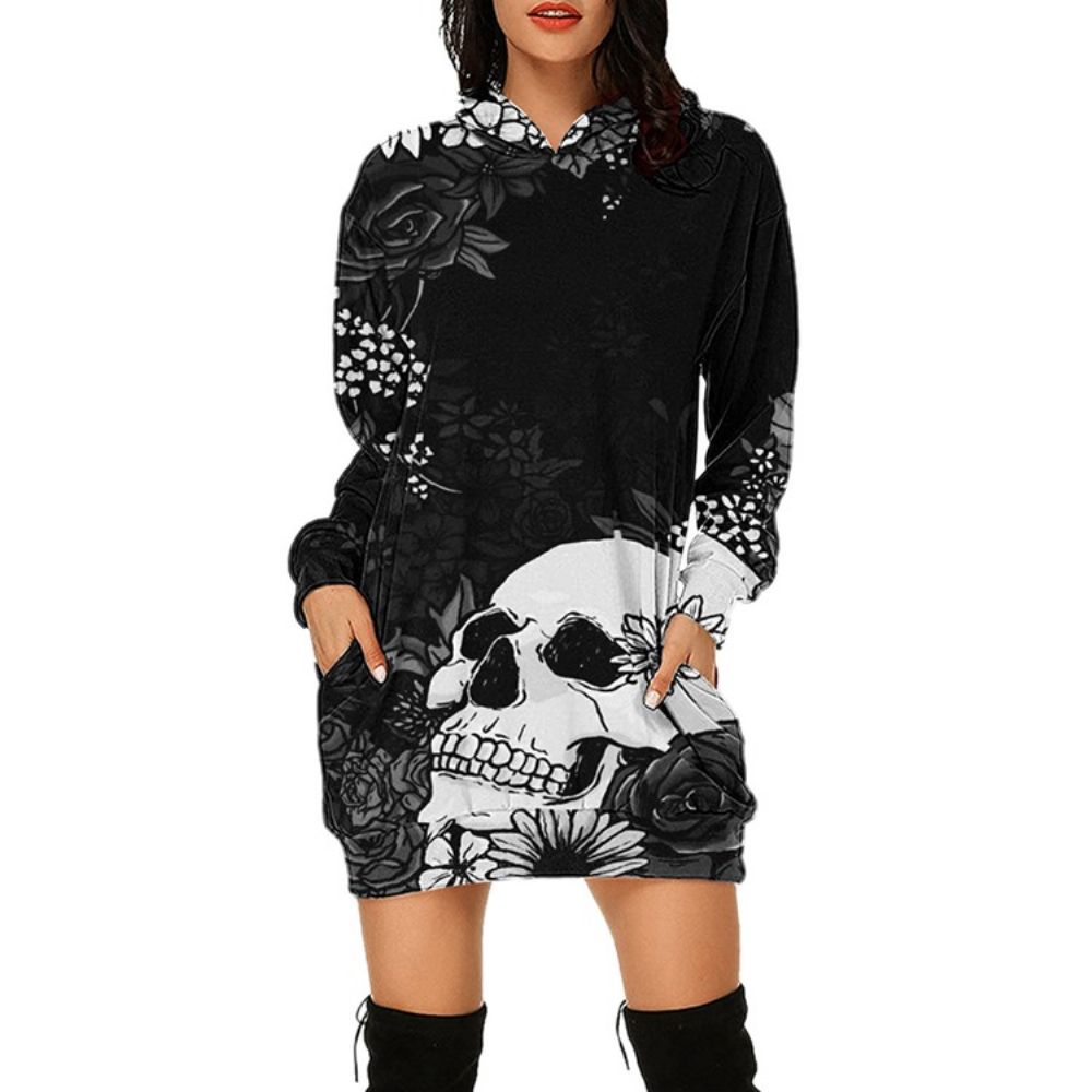 Halloween Skull Regular Pocket Winterhoodie Met Lange Mouwen