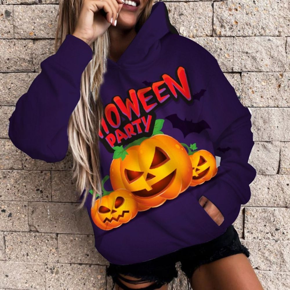 Hoodie Met Lange Mouwen En Capuchon Met Halloween-Letterprint