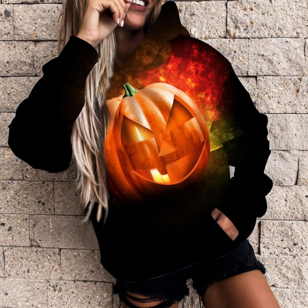 Hoodie Met Lange Mouwen En Capuchon Met Halloween-Letterprint