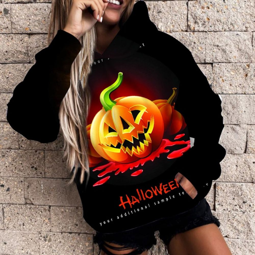 Hoodie Met Lange Mouwen En Capuchon Met Halloween-Letterprint