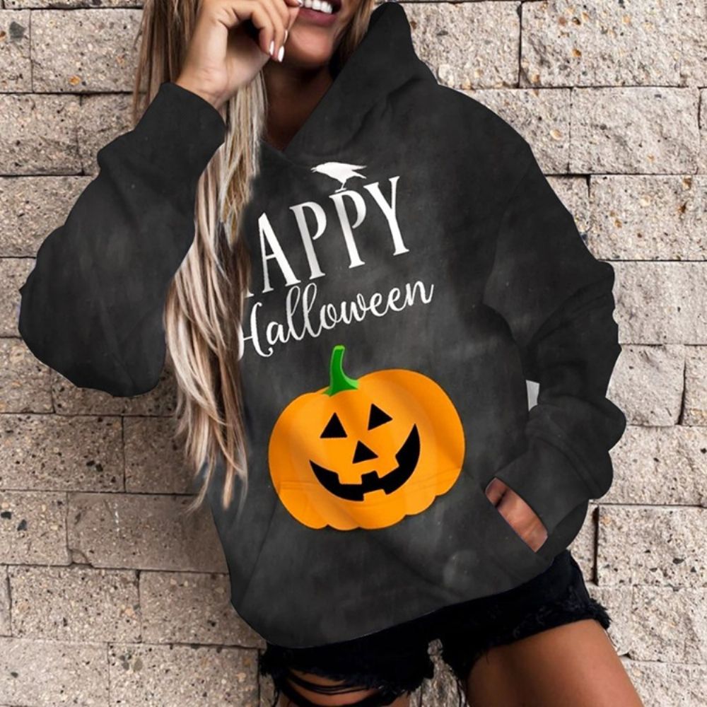 Hoodie Met Lange Mouwen En Capuchon Met Halloween-Letterprint