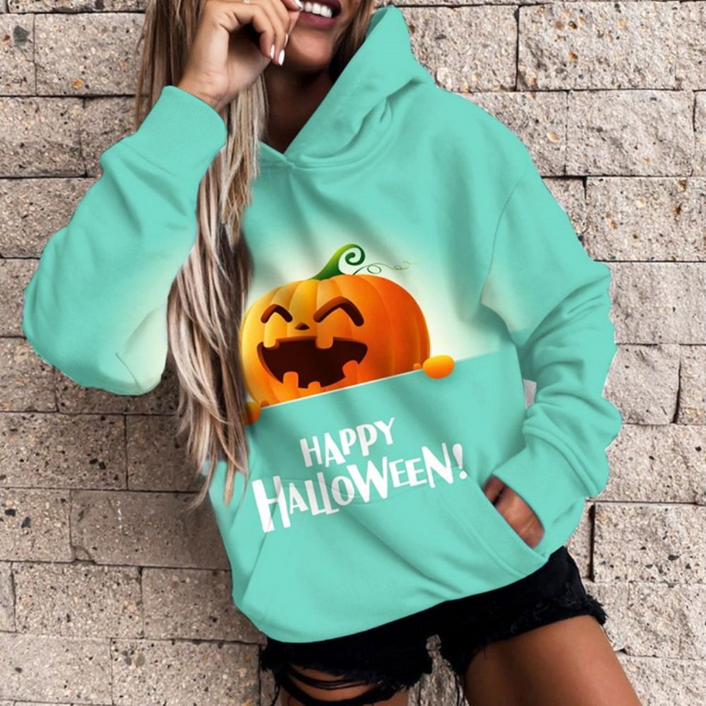 Hoodie Met Lange Mouwen En Capuchon Met Halloween-Letterprint