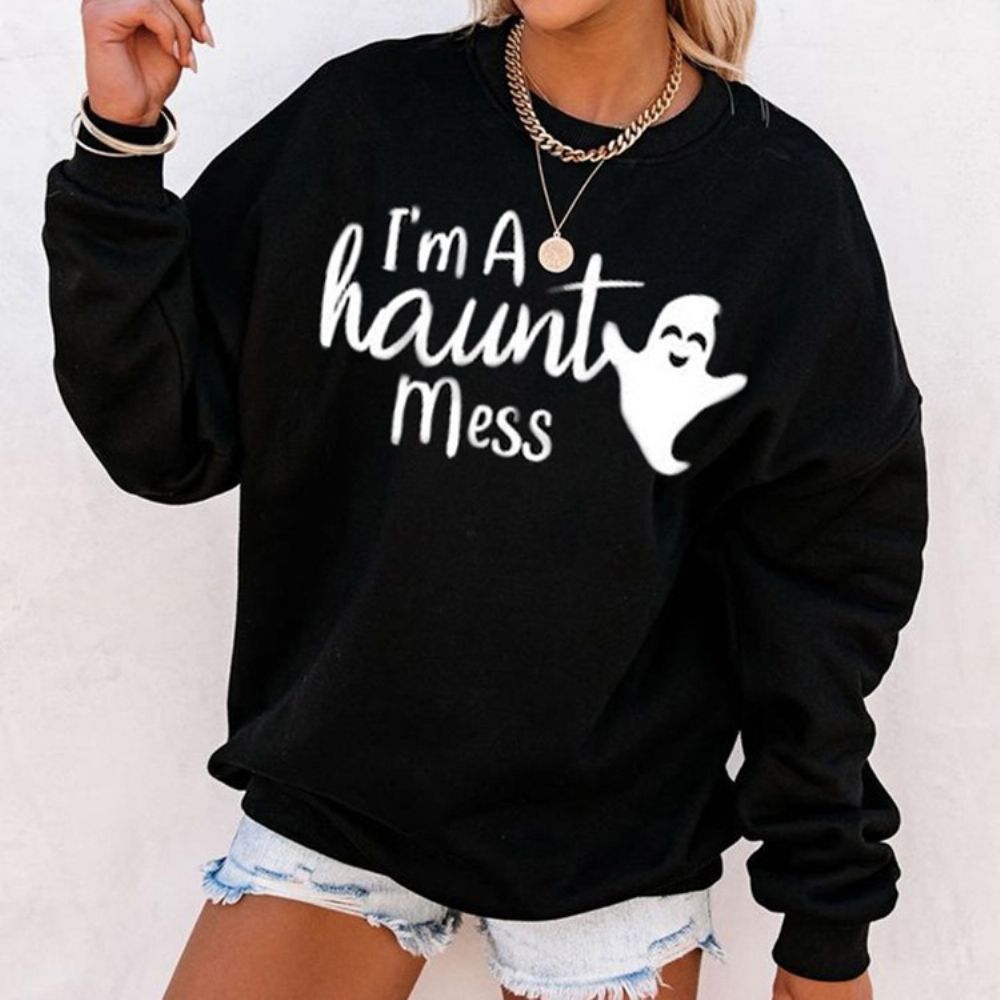 Hoodie Met Lange Mouwen En Ronde Hals Met Halloween-Letterprint