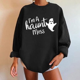 Hoodie Met Lange Mouwen En Ronde Hals Met Halloween-Letterprint