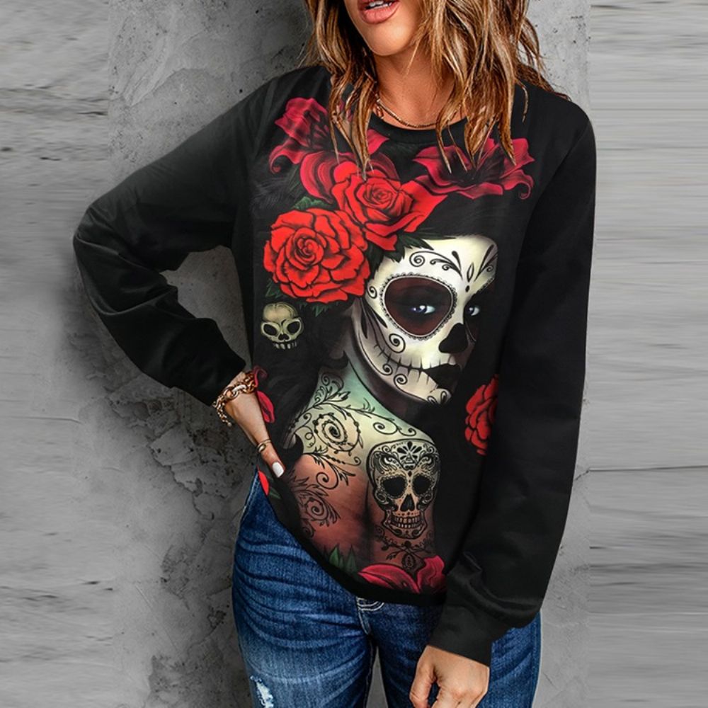 Standaard Hoodie Met Lange Mouwen En Bloemenprint