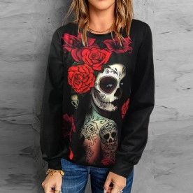 Standaard Hoodie Met Lange Mouwen En Bloemenprint