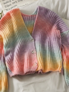 Tie-Dye Single-Breasted Normale Korte Herfsttrui