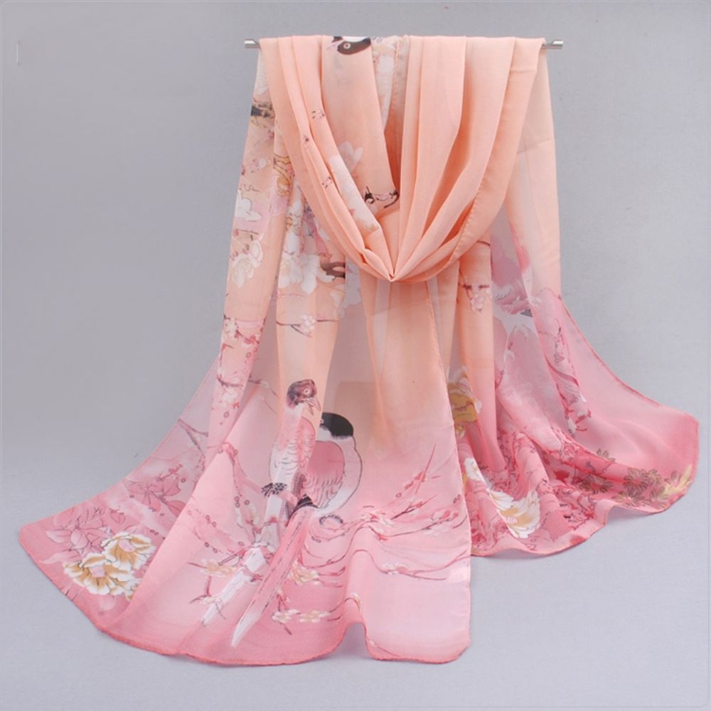 All Match Chinese Stijl Chiffon Bloemensjaal Dames