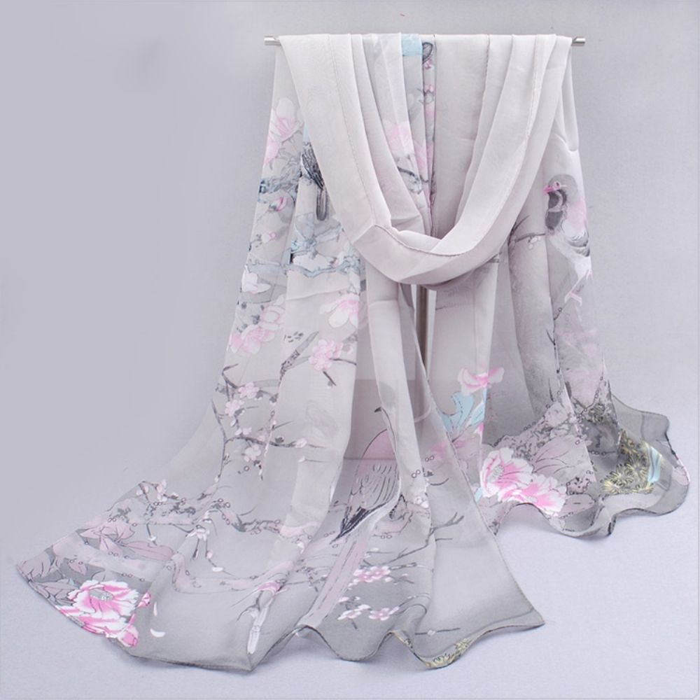 All Match Chinese Stijl Chiffon Bloemensjaal Dames