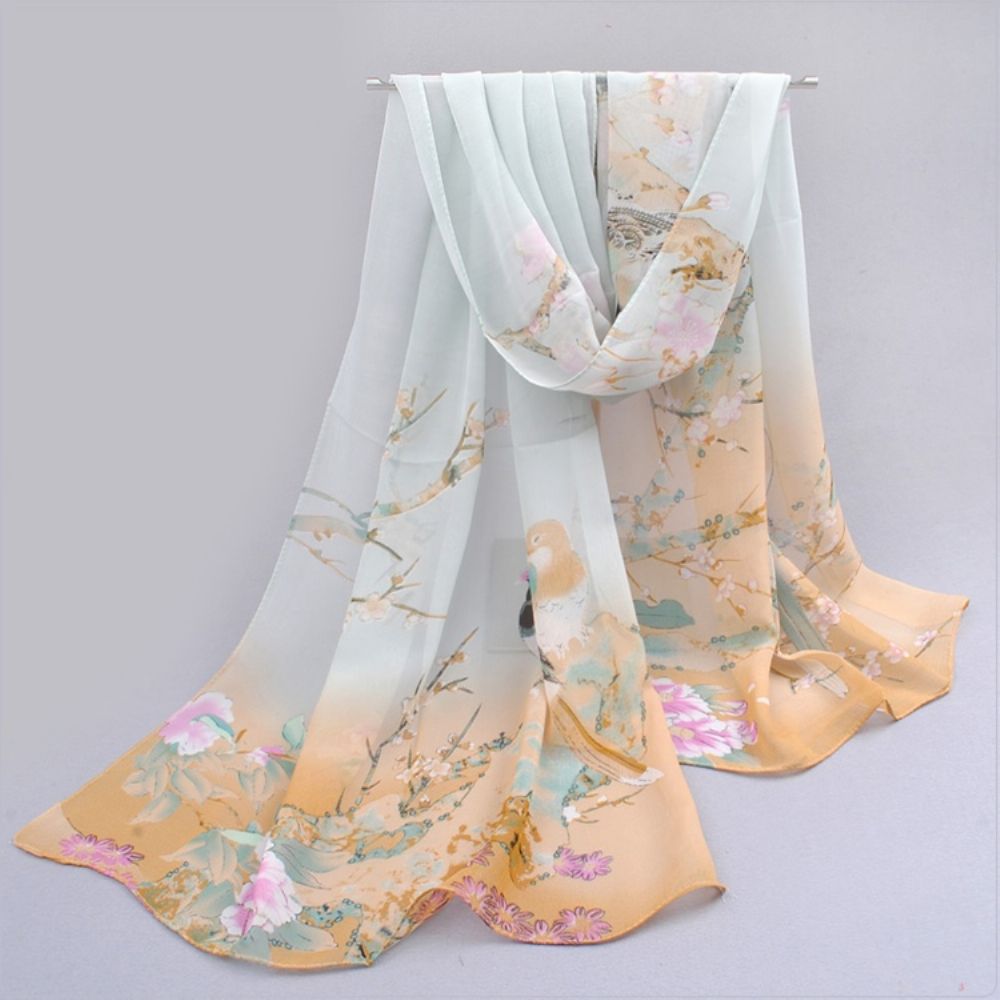 All Match Chinese Stijl Chiffon Bloemensjaal Dames