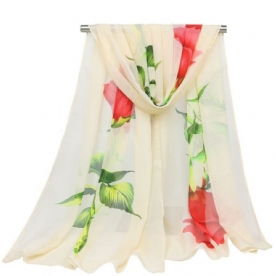 Sierlijke Damessjaal Van Chiffon Met Rozenprint