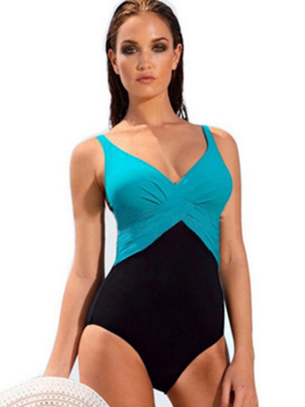 Elegante Geplooide Monokini Met Kleurblokken