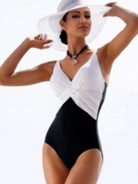 Elegante Geplooide Monokini Met Kleurblokken