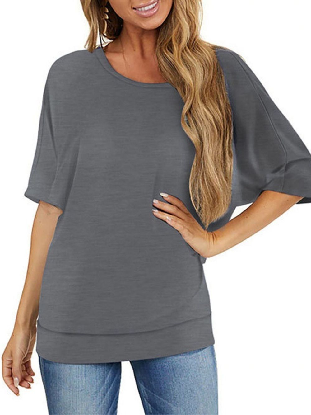 Casual T-Shirt Met Halflange Mouwen En Ronde Hals Dames