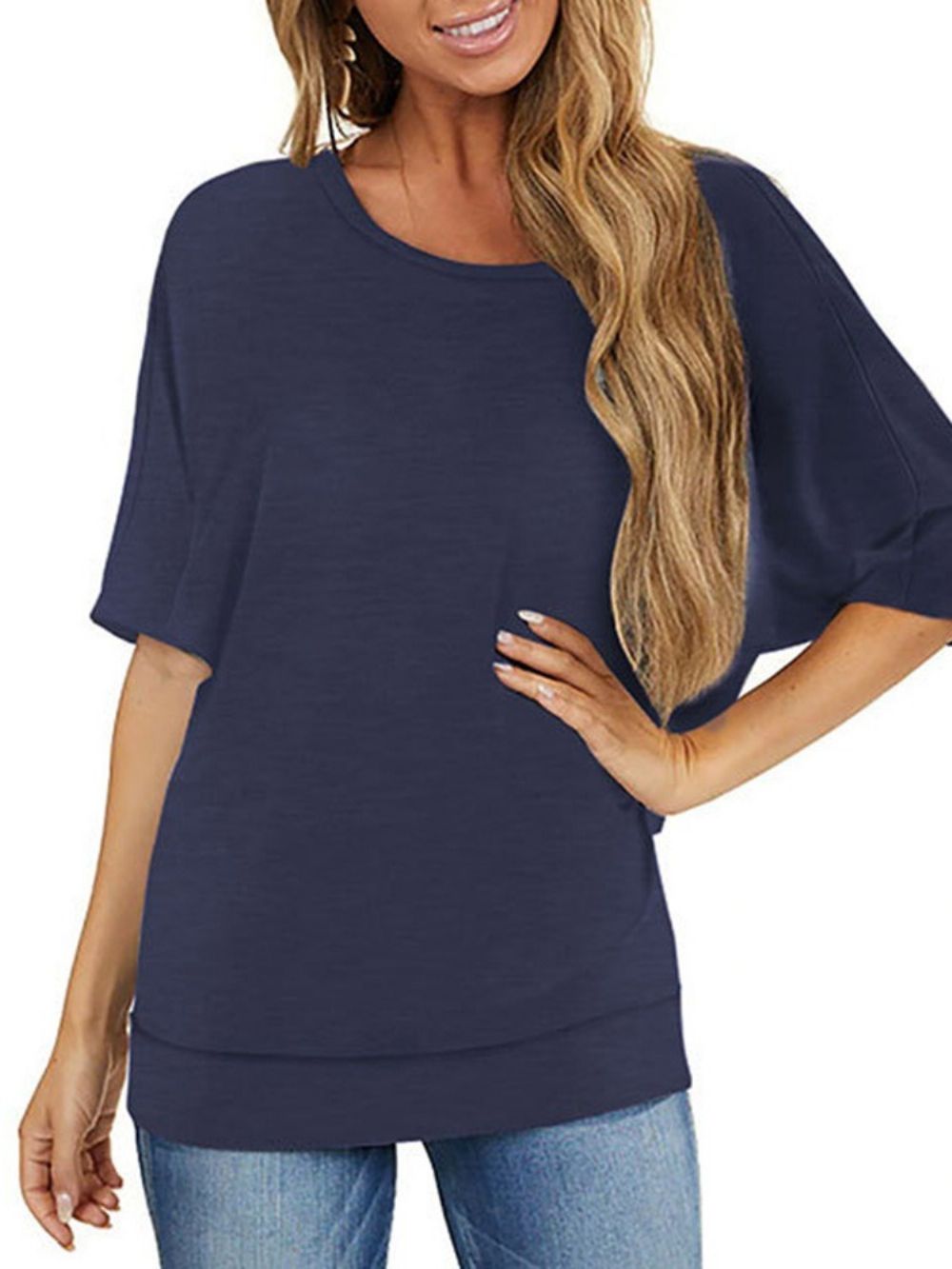 Casual T-Shirt Met Halflange Mouwen En Ronde Hals Dames