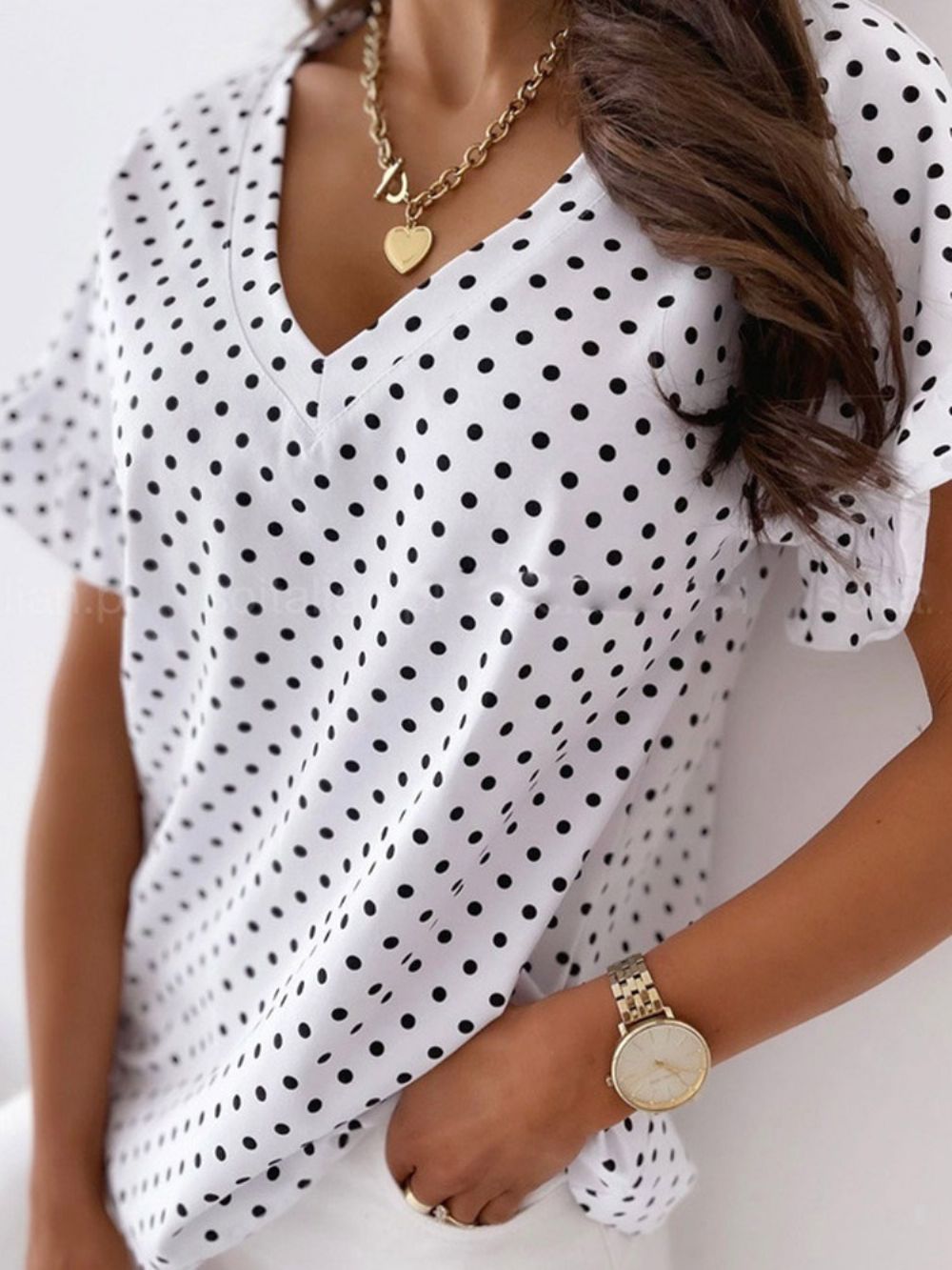 Polka Dots Standard Dames T-Shirt Met Korte Mouwen Mode En Losse Pasvorm