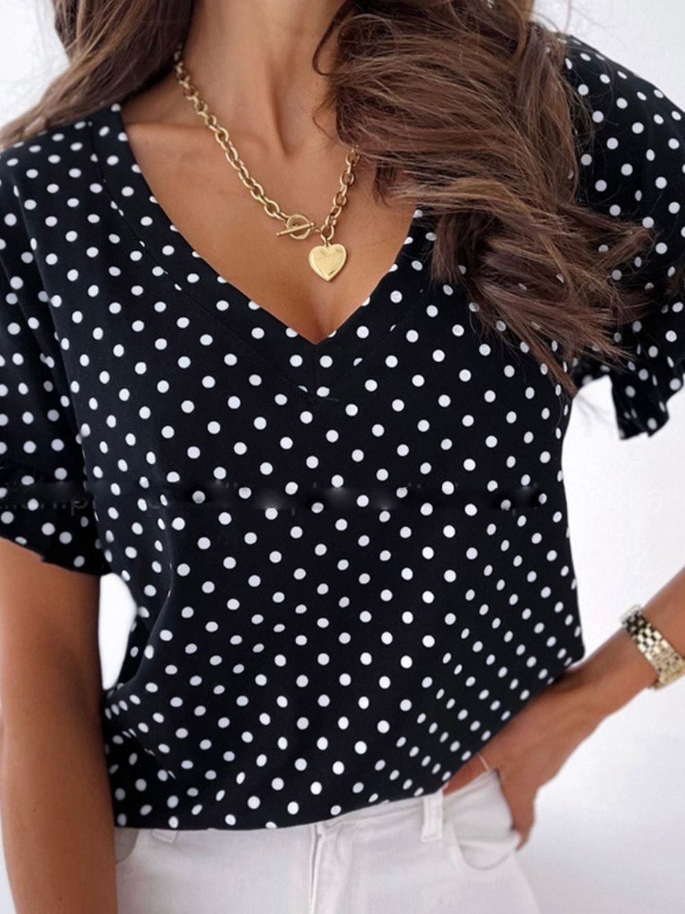 Polka Dots Standard Dames T-Shirt Met Korte Mouwen Mode En Losse Pasvorm