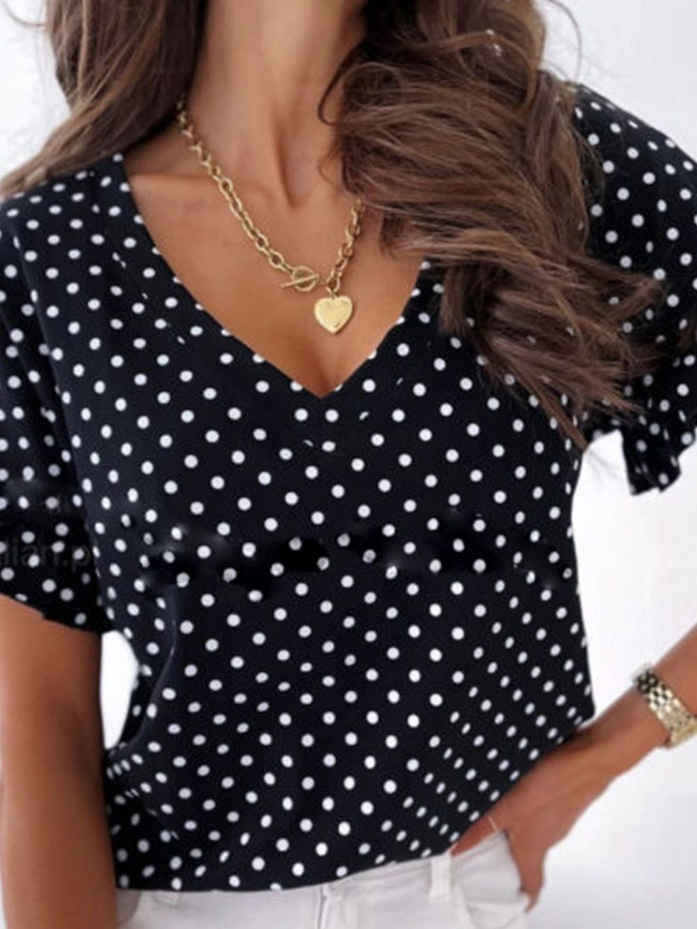 Polka Dots Standard Dames T-Shirt Met Korte Mouwen Mode En Losse Pasvorm