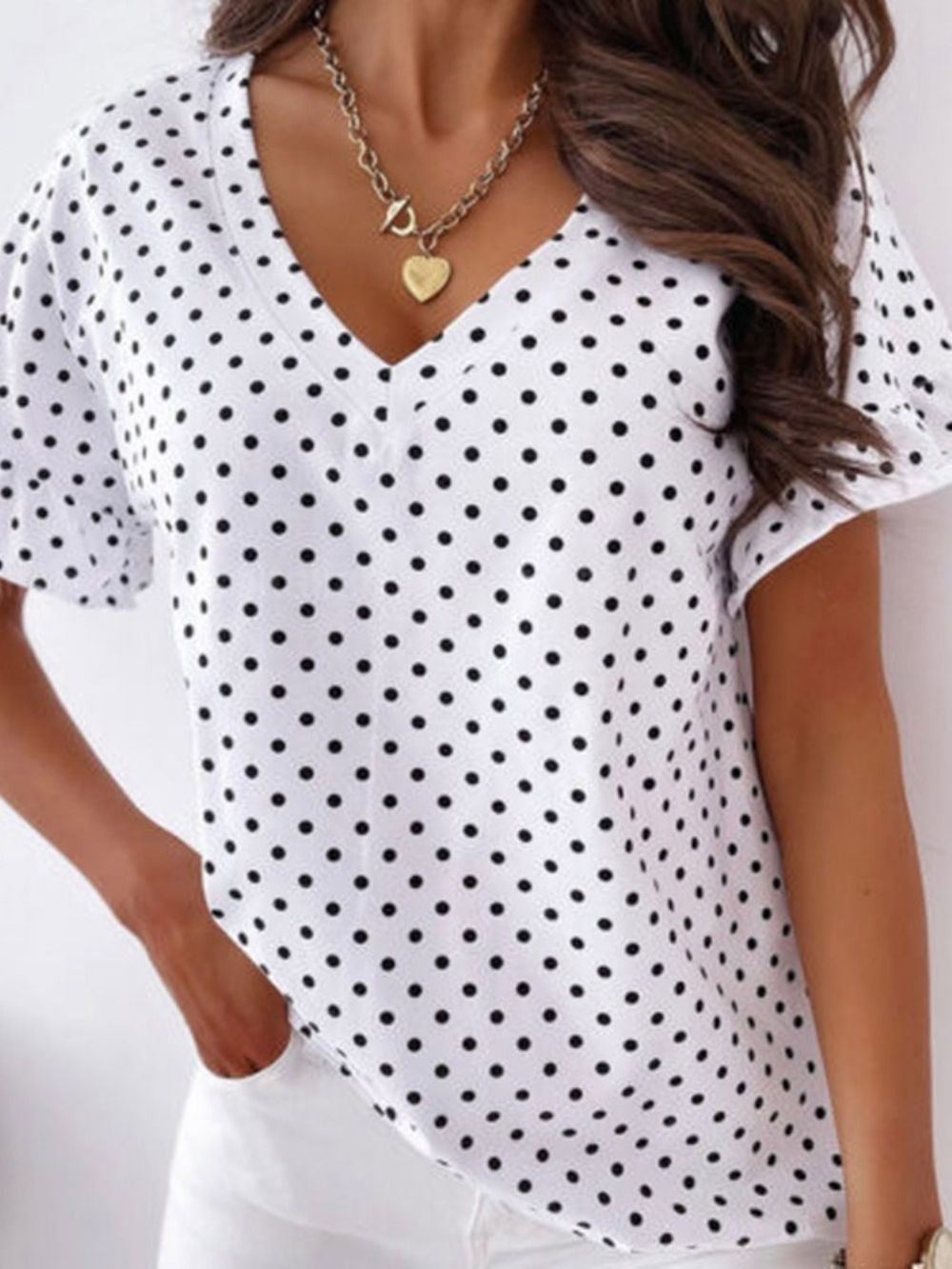 Polka Dots Standard Dames T-Shirt Met Korte Mouwen Mode En Losse Pasvorm