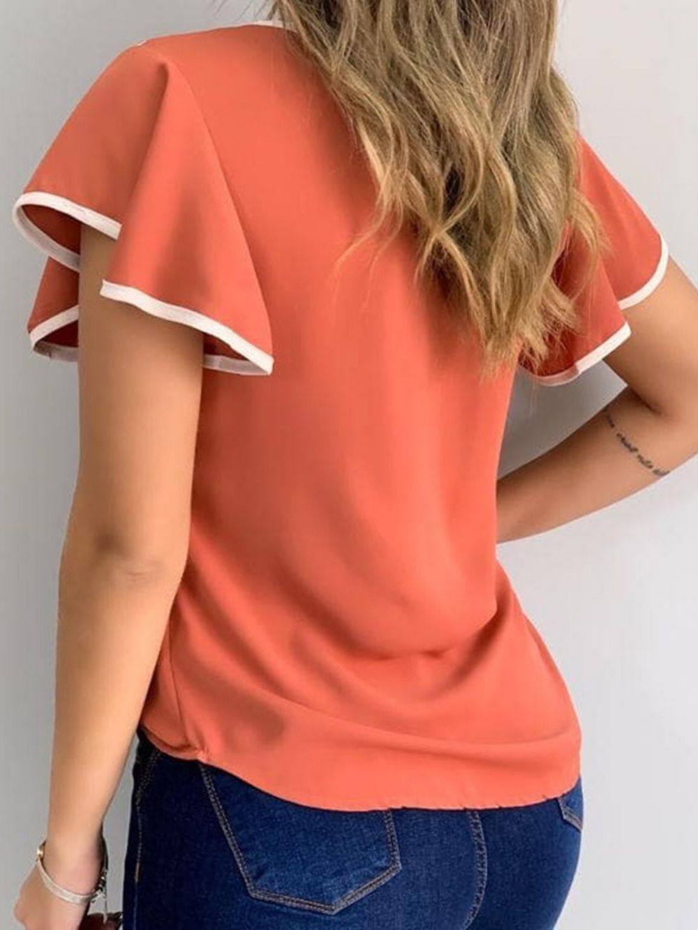 Slim Fashion T-Shirt Met Ronde Hals En Korte Mouwen Met Kleurvlakken