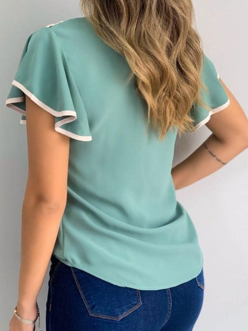 Slim Fashion T-Shirt Met Ronde Hals En Korte Mouwen Met Kleurvlakken