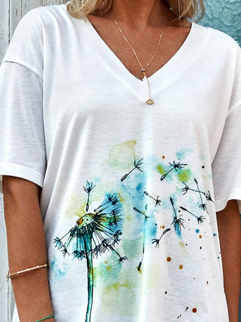 Standaard Gebloemd Lente Slim T-Shirt Met Halve Mouw