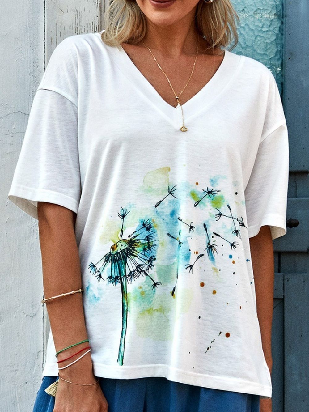 Standaard Gebloemd Lente Slim T-Shirt Met Halve Mouw