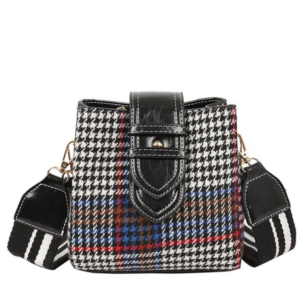 Houndstooth Wolmix Tonvormige Crossbodytas Met Raster