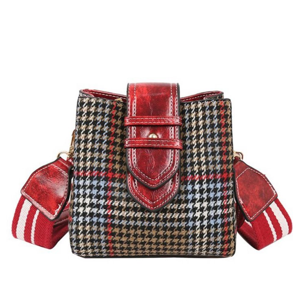 Houndstooth Wolmix Tonvormige Crossbodytas Met Raster