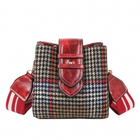 Houndstooth Wolmix Tonvormige Crossbodytas Met Raster