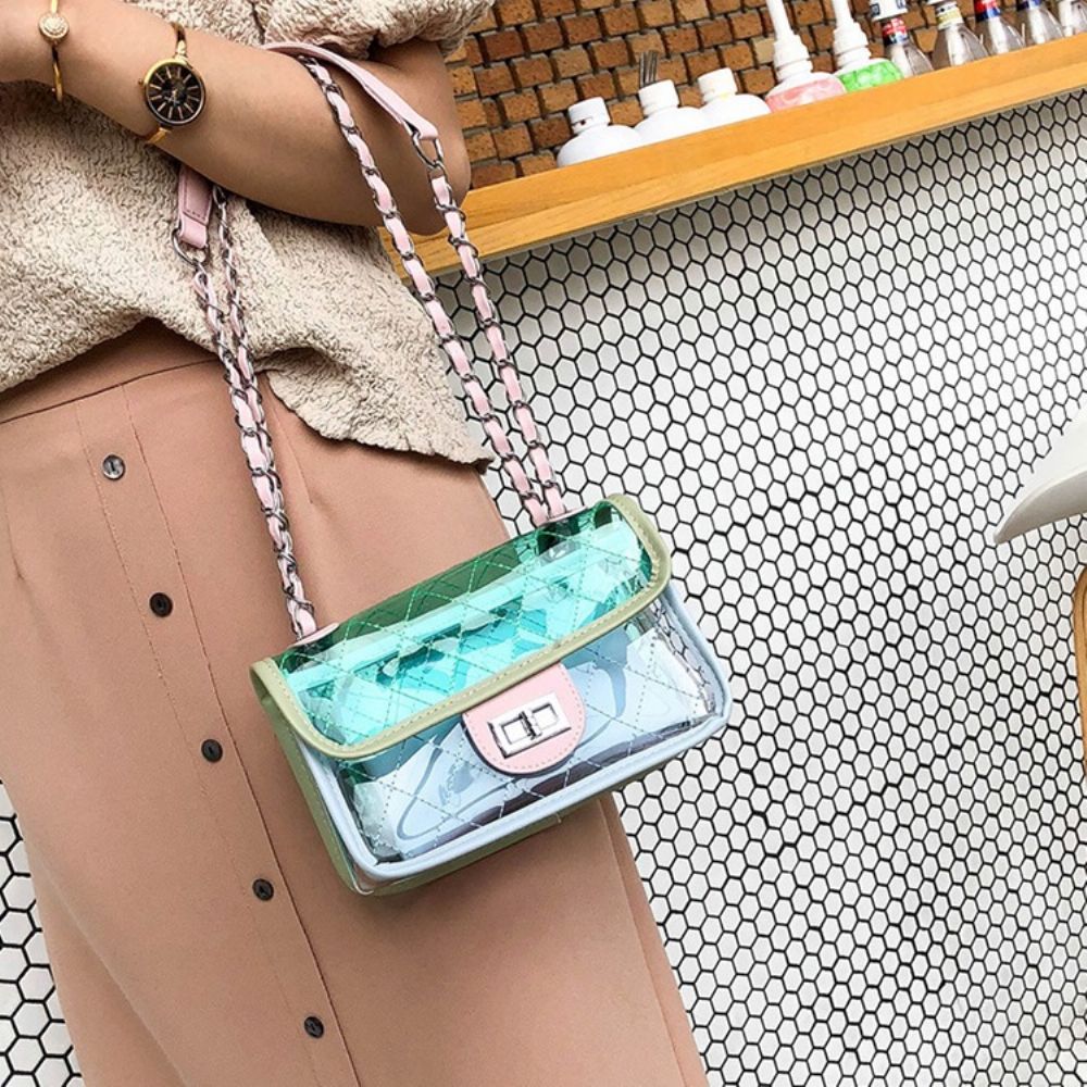 Pu Geruite Ketting Veerflap Crossbody Tassen