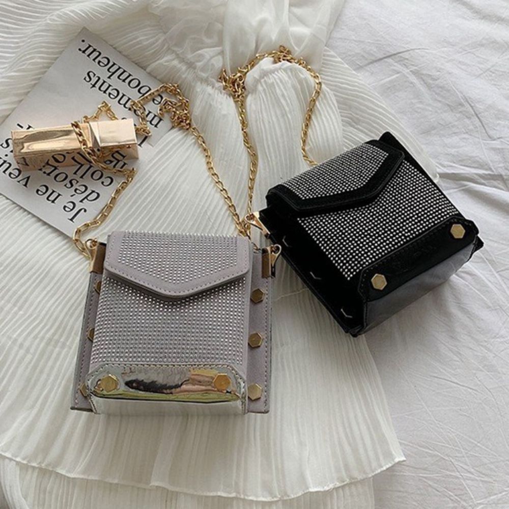 Pu Strass Ketting Rechthoek Crossbody Tassen