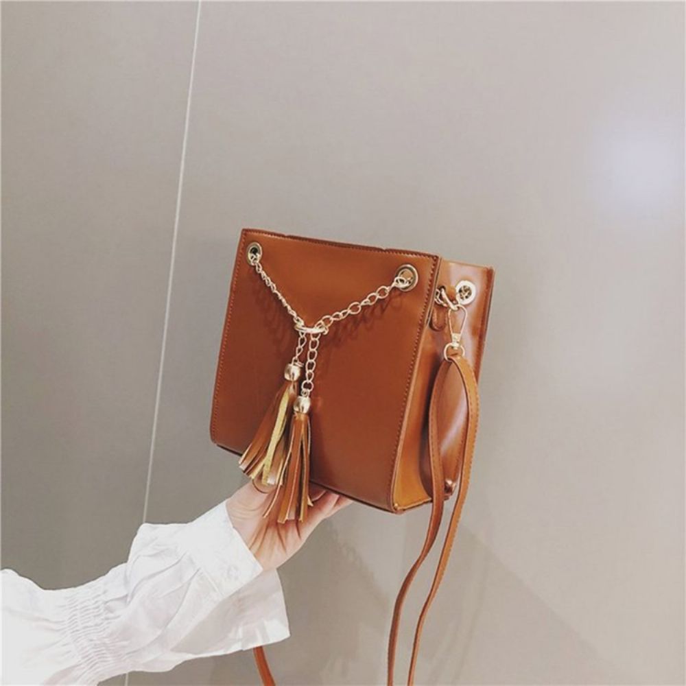 Pu-Tassel Effen Vierkante Crossbody Tas