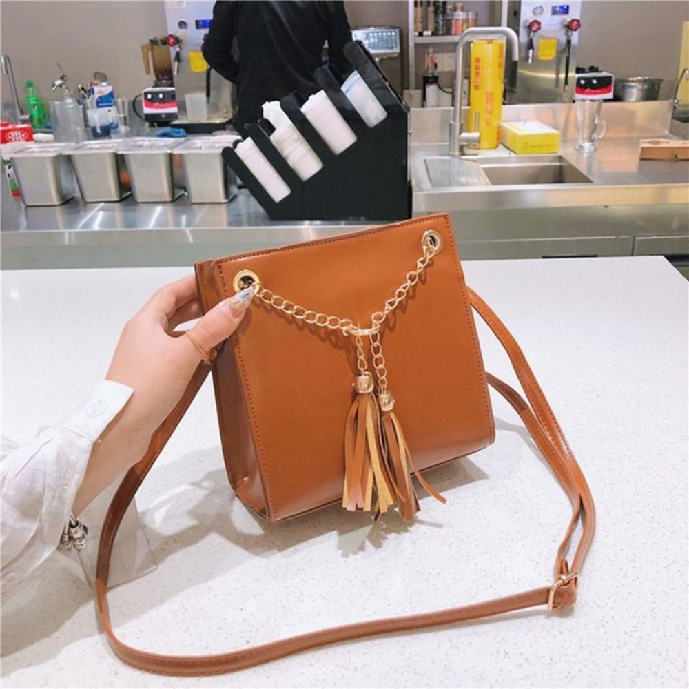 Pu-Tassel Effen Vierkante Crossbody Tas