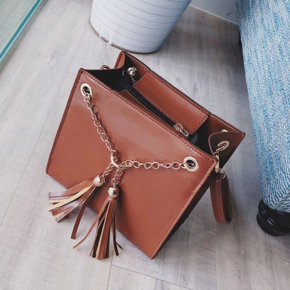 Pu-Tassel Effen Vierkante Crossbody Tas