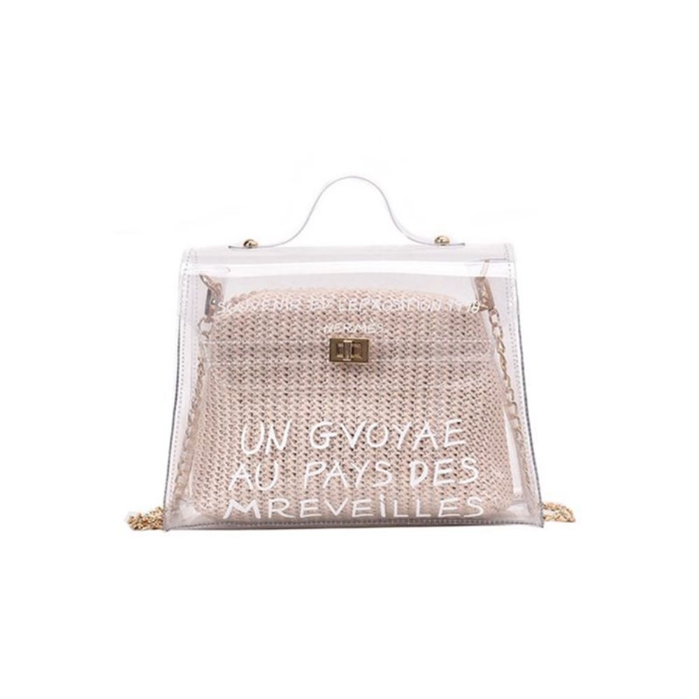 Schouder- Crossbody-Tas Van Pvc-Vierkant Met Letterprint