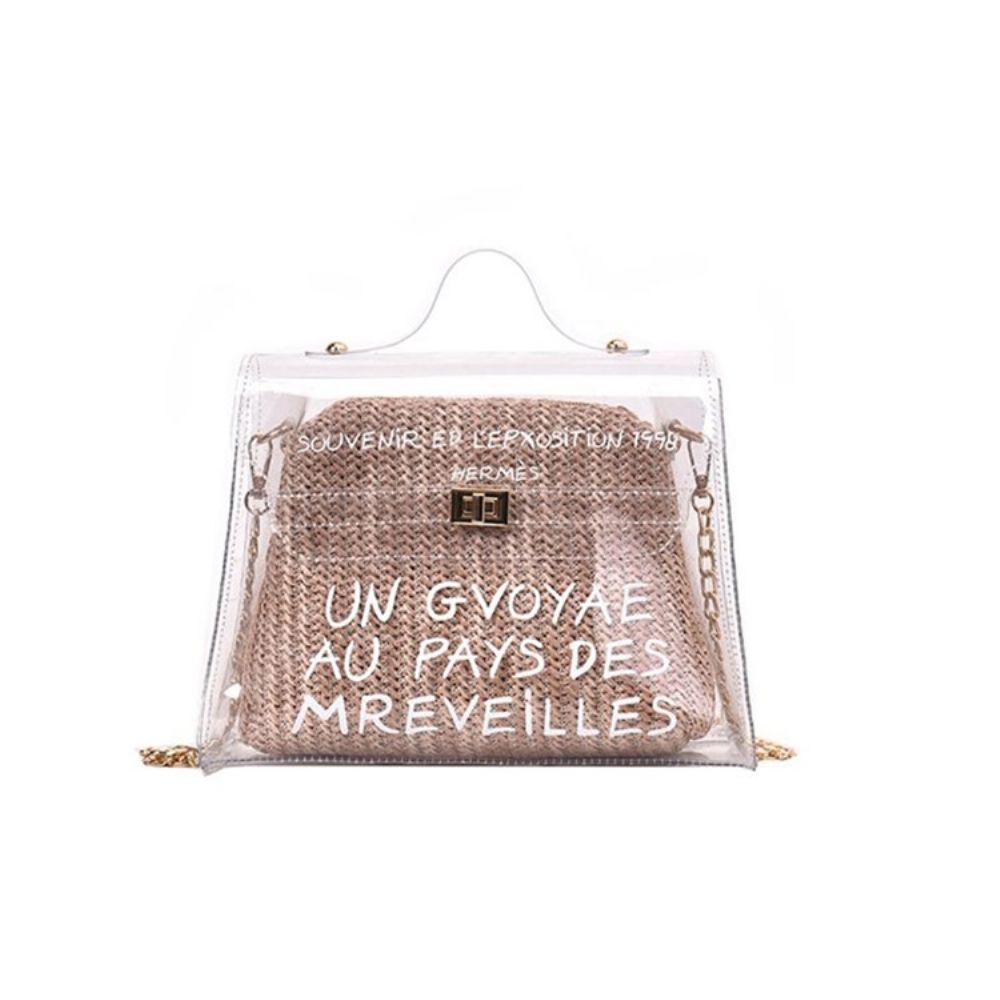 Schouder- Crossbody-Tas Van Pvc-Vierkant Met Letterprint