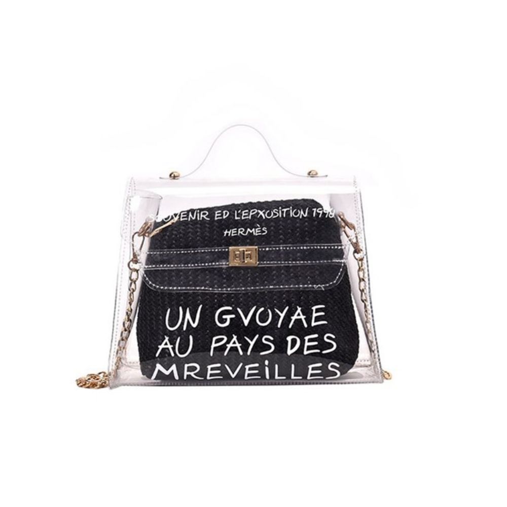 Schouder- Crossbody-Tas Van Pvc-Vierkant Met Letterprint