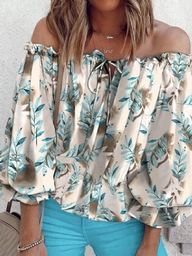 Damesblouse Met Bloemenprint Off-Shoulder Halflange Mouwen Met Negen Punten