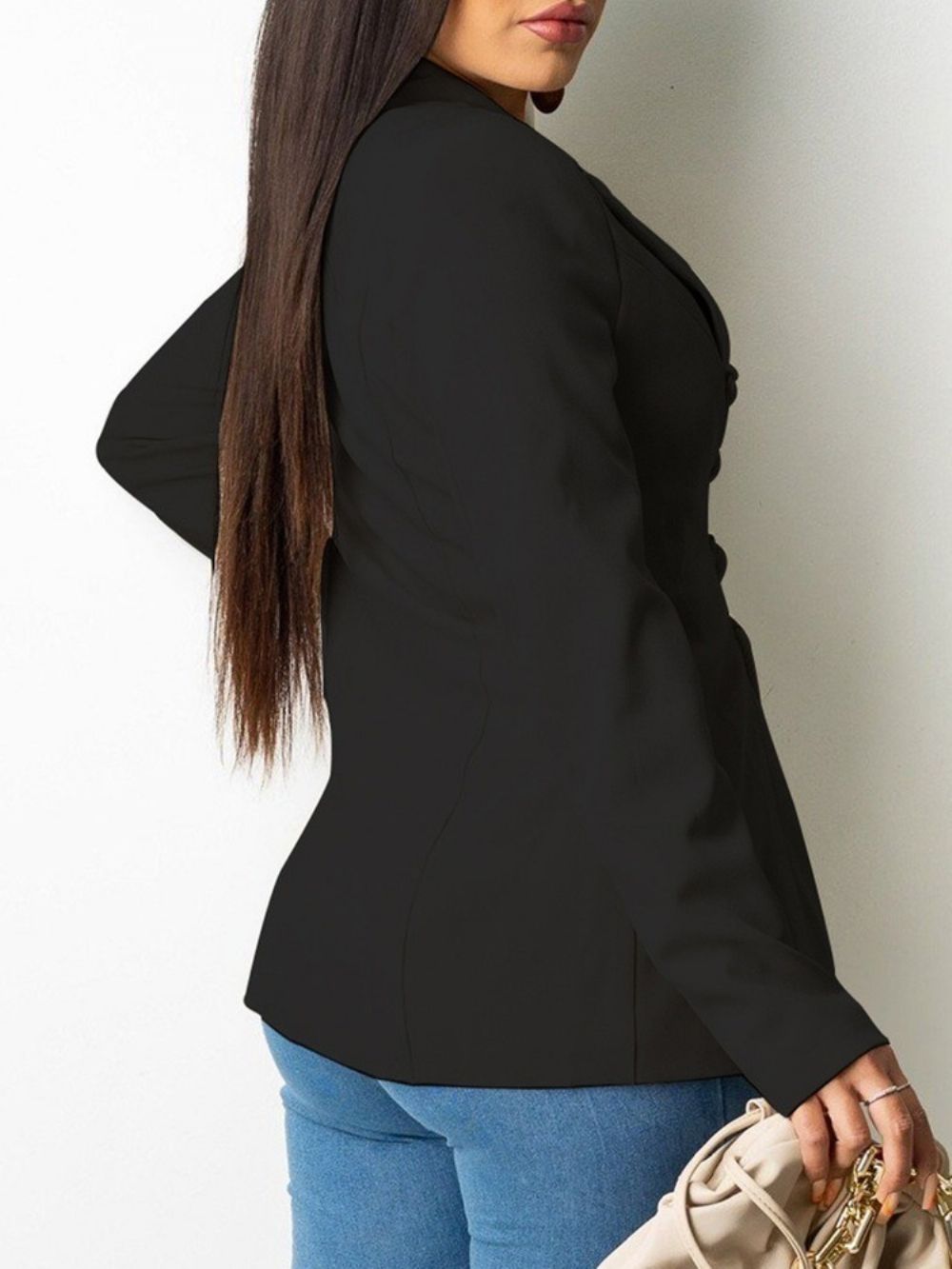 Effen Blazer Met Veters En Lange Mouwen Lente Halflange Casual Blazer