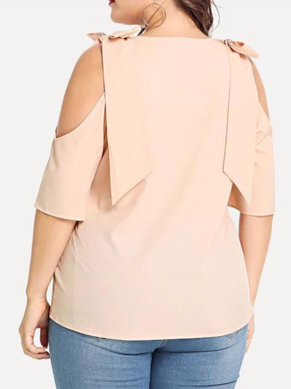 Effen Holle Ronde Hals Standaard Damesblouse Met Halve Mouwen