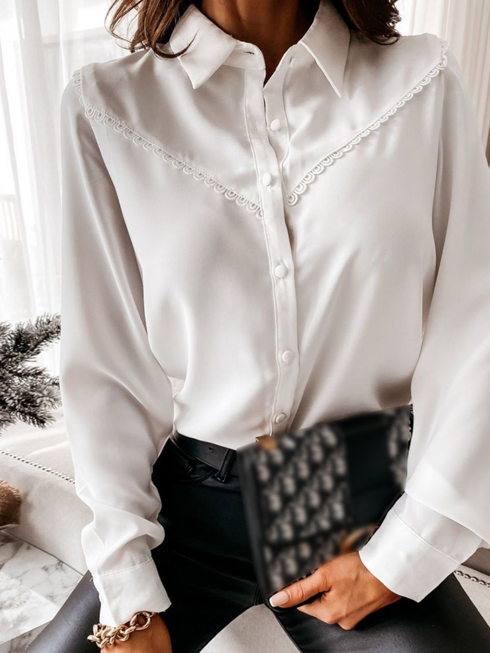 Effen Standaard Blouse Met Lange Mouwen Dames