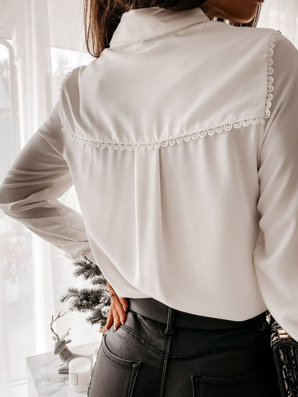 Effen Standaard Blouse Met Lange Mouwen Dames