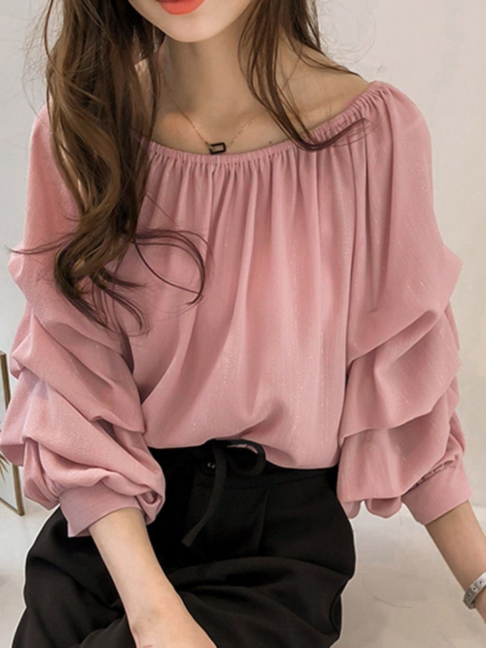 Effen Zoete Blouse Met Negen Punten Mouwen