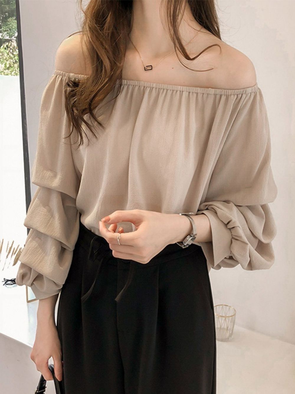 Effen Zoete Blouse Met Negen Punten Mouwen