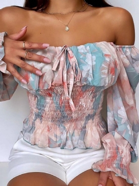 Gebloemde Off-Shoulder Standaard Blouse Met Lange Mouwen Dames