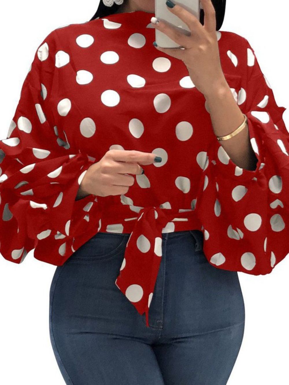 Grote Maten Blouse Met Stippen En Veters