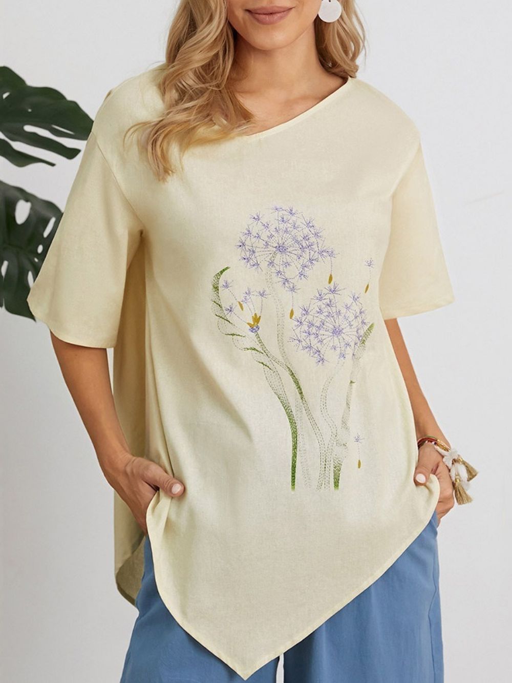 Halflange Blouse Met Bloemenprint En Halflange Mouwen