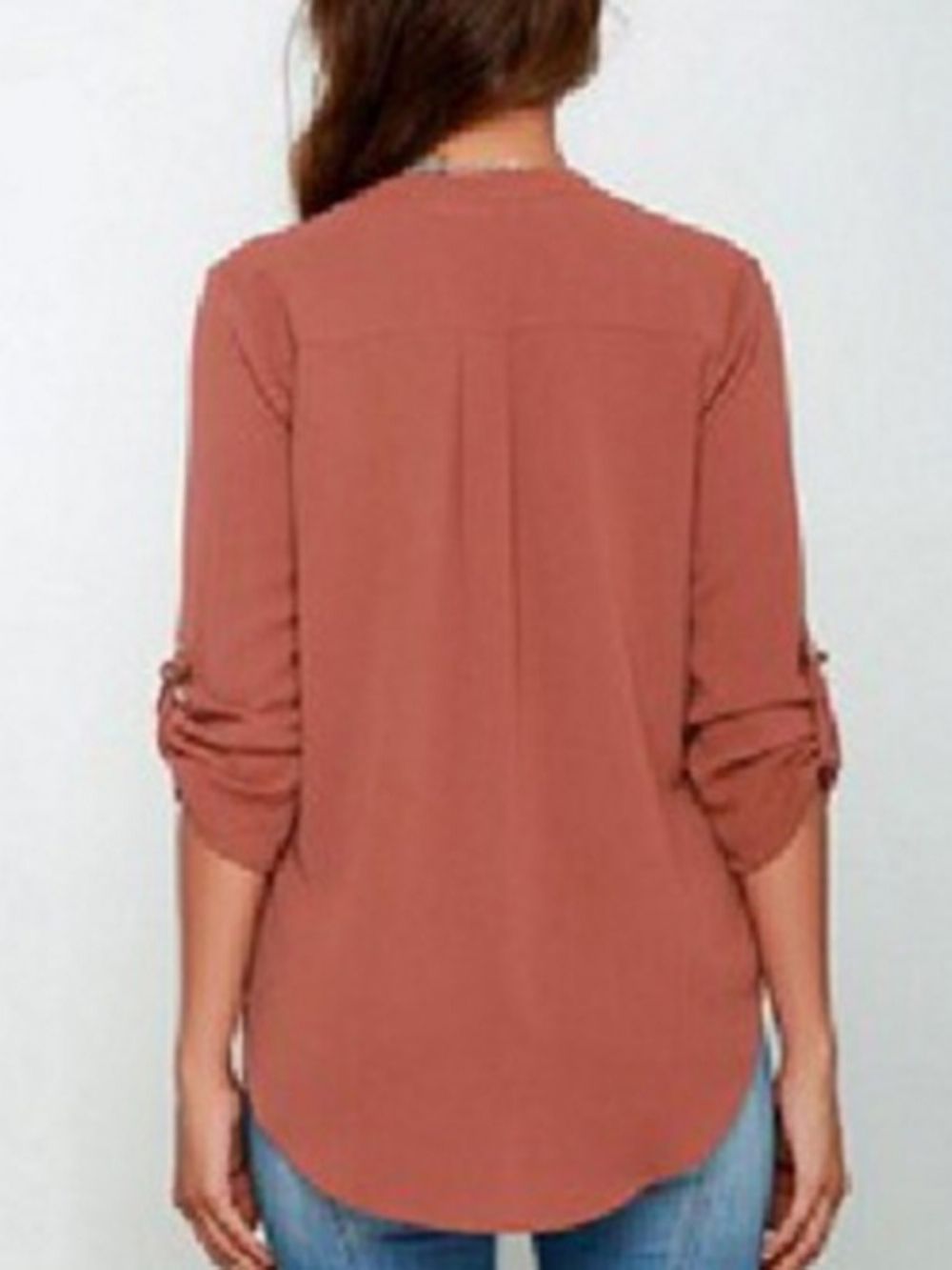 Normale Effen Blouse Met V-Hals En Halflange Mouwen